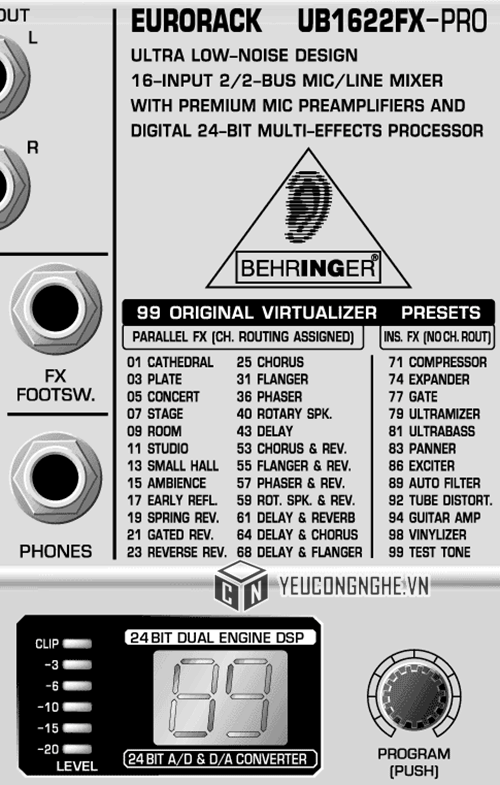 Mixer EuroRack UB1622FX-Pro chất lượng cao cho phòng thu, studio