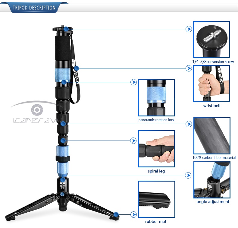 Chân máy Monopod Sirui P-426SR chuyên nghiệp chất liệu sợi carbon siêu nhẹ