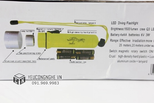 Đèn pin chống nước chuyên nghiệp cho thợ lặn