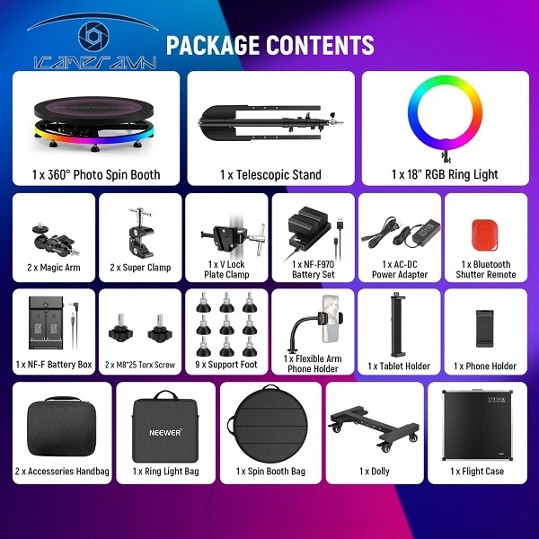 NEEWER R360 39.4″/100cm 360 Photo Booth with RGB LED Strip & Remote