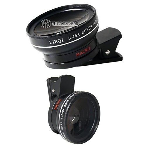 Ống kính chụp ảnh cho điện thoại 2 trong 1 góc rộng - macro lens LIEQI LQ-027