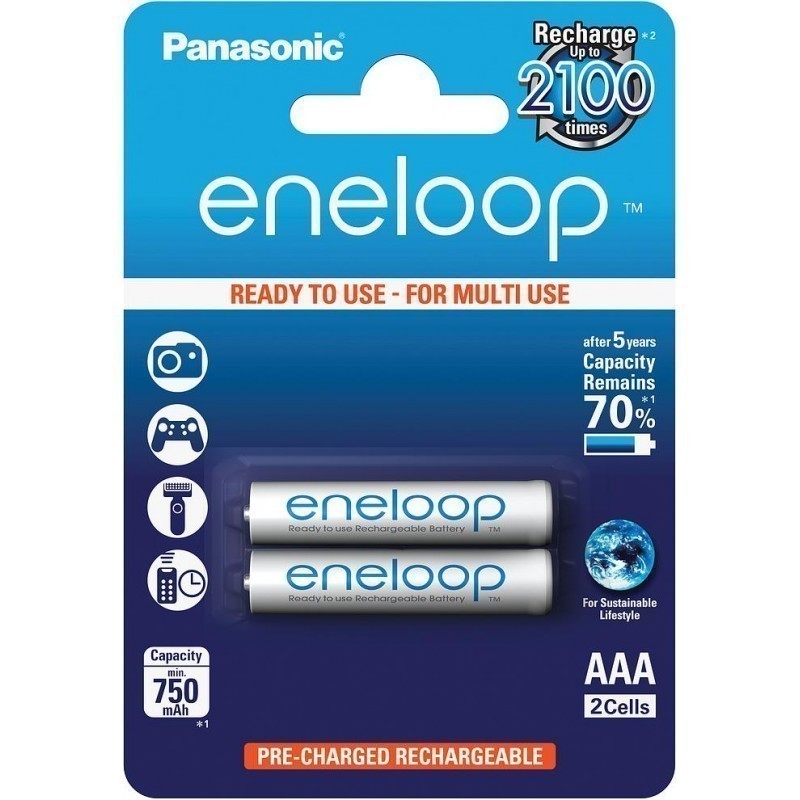 Pin sạc Eneloop AAA 800mAh vỉ 2 viên trắng BK-4MCCE/2BV