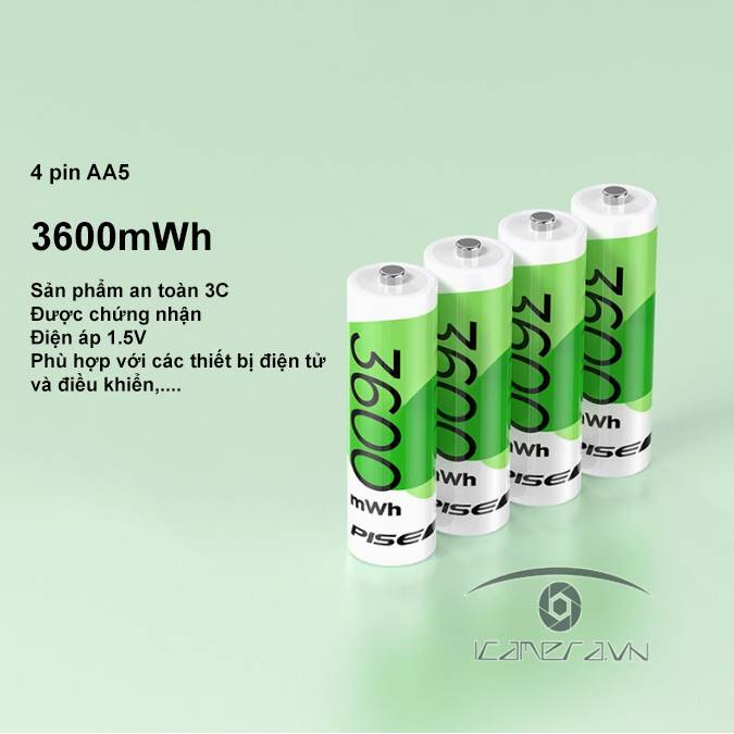 Bộ sạc 4 pin Pisen AA5 (Pisen-4) 3600mWh Li-ion 1.5V