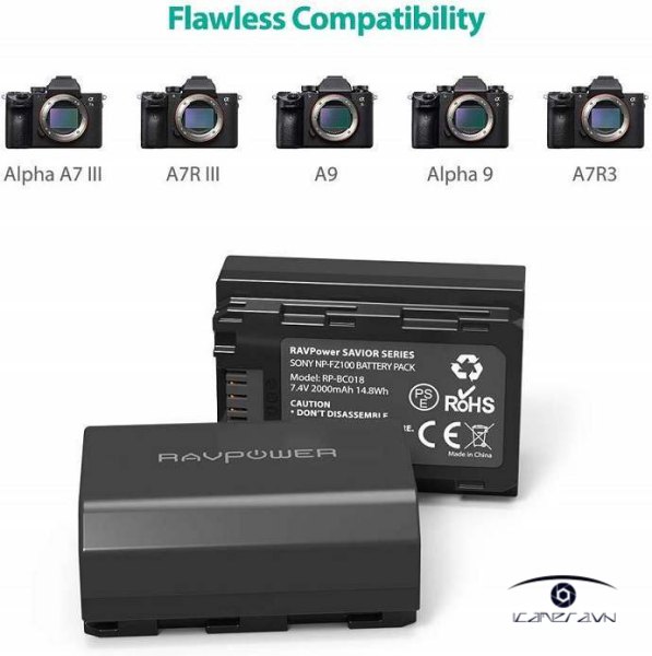 2 pin 1 sac RavPower NP-FZ100 cho Sony A9/A7RIII/A7III gia re ha noi