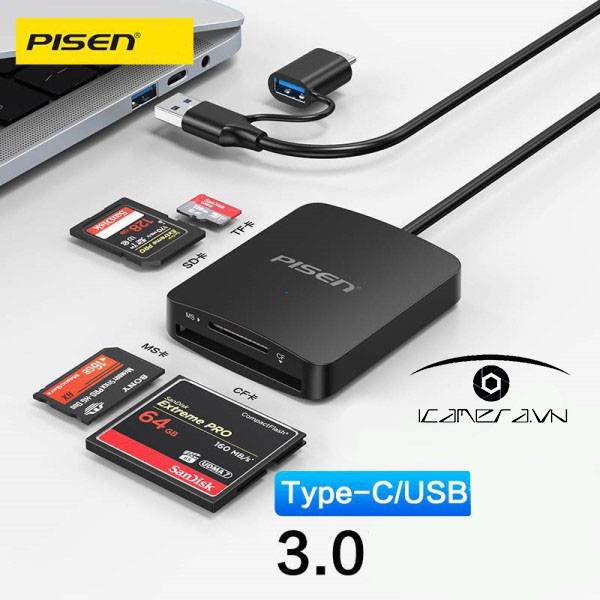 Đầu Đọc Thẻ Nhớ Pisen đa năng USB 3.0 và Type-C