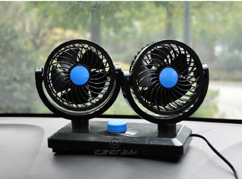 Quạt đôi mini trên ô tô làm mát xe hơi 12V cắm cổng USB model JR-T102