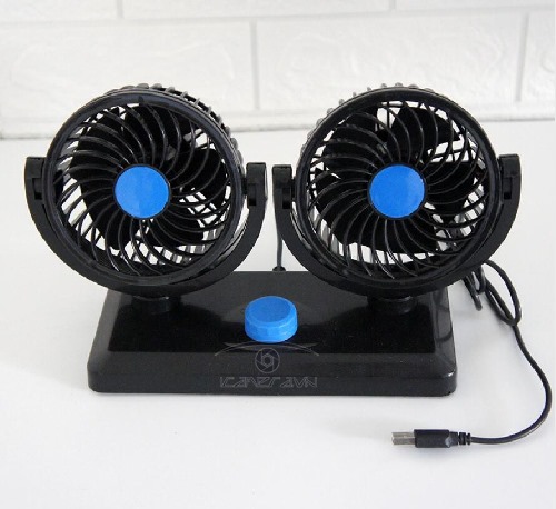Quạt đôi mini trên ô tô làm mát xe hơi 12V cắm cổng USB model JR-T102