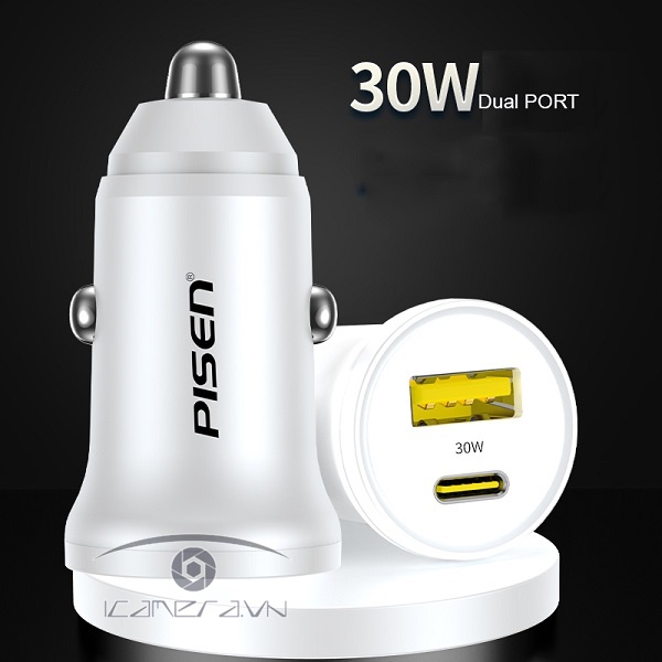 Sạc PISEN QUICK Car Mini DualPort C1A (C30W +A18W ) - Màu trắng