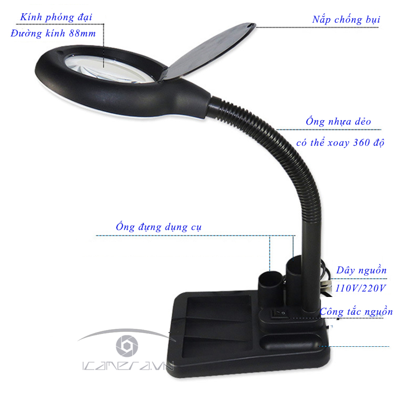 Kính lúp để bàn 5-10X kèm 40 bóng LED siêu sáng MA808