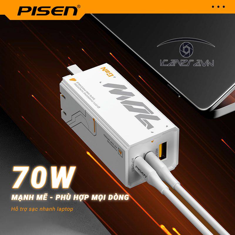 Sạc nhanh đa năng 3 cổng PISEN Pro -Mecha GaNUltra 70W 2C1A CC1200