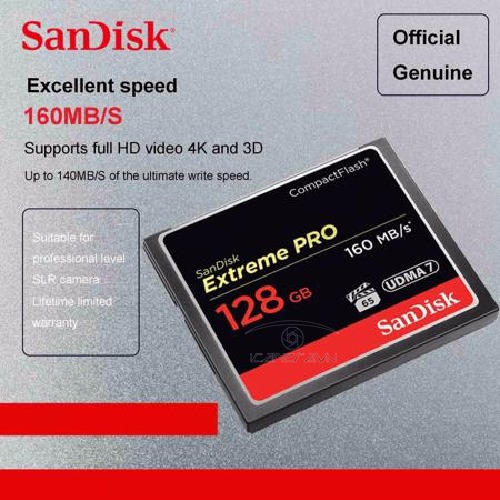 Thẻ nhớ CF Extreme Pro 128GB Sandisk VPG65 UDMA7, 160MB/s R, 150MB/s W SDCFXPS-128G-X46