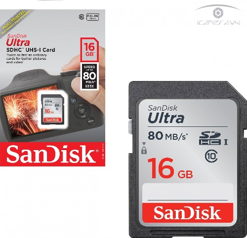 Thẻ nhớ SDXC SanDisk Ultra 16GB tốc độ 80MB/s SDSDUNC-016G-GN6IN