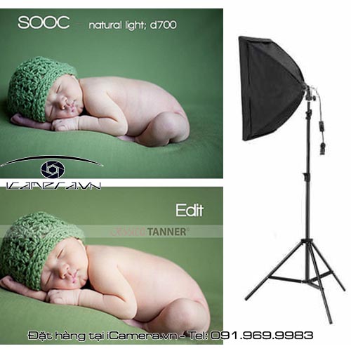 Softbox studio hộp tản sáng bộ kèm khớp khuỷu gài chân đứng 50x50 cm
