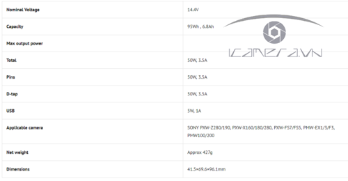Pin SWIT S-8U95 cho máy quay Sony PMW-EX1 / EX3 / F3 / 100/200/300/ PXW-X160 / 180/200