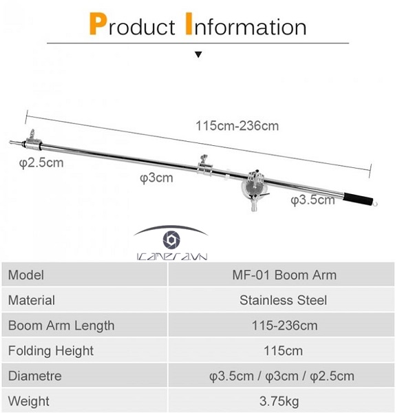 Tay boom đèn Inox MK MF-01 236cm