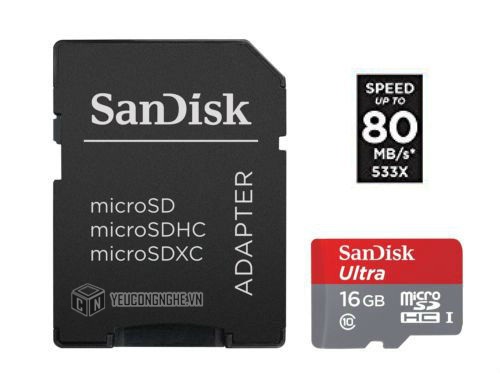 Thẻ nhớ Micro SD 16GB Sandisk 80mb/s kèm áo thẻ