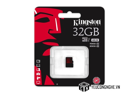 Thẻ nhớ Micro SD Kingston 32GB 90MBs đọc, 80MBs ghi hỗ trợ video 2K 4K
