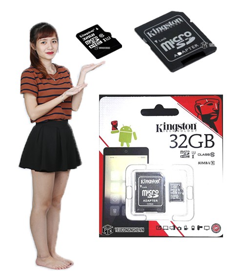 Thẻ Nhớ MicroSDHC Kingston 32GB U1 80MB/s kèm SD Adapter giá rẻ chính hãng