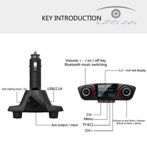 Bộ kết nối Bluetooth đàm thoại rảnh tay trên xe hơi BT06 AUX FM và thẻ TF