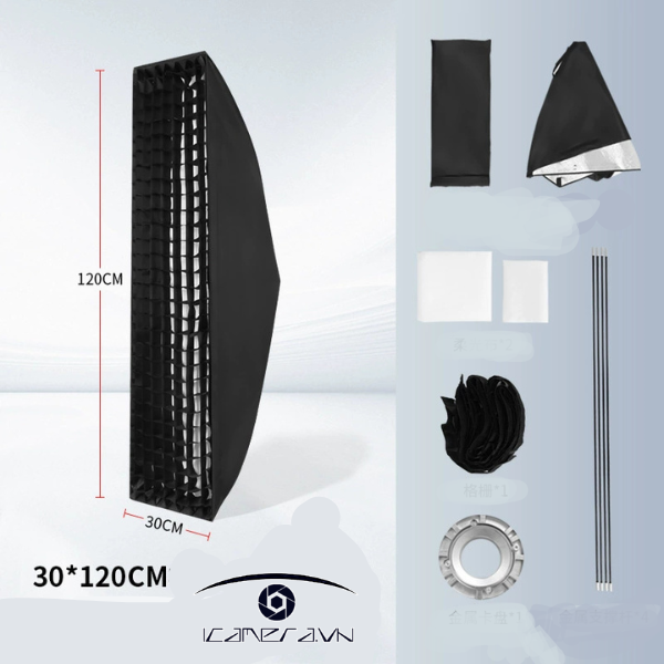 Softbox 30x120cm có lưới tổ ong
