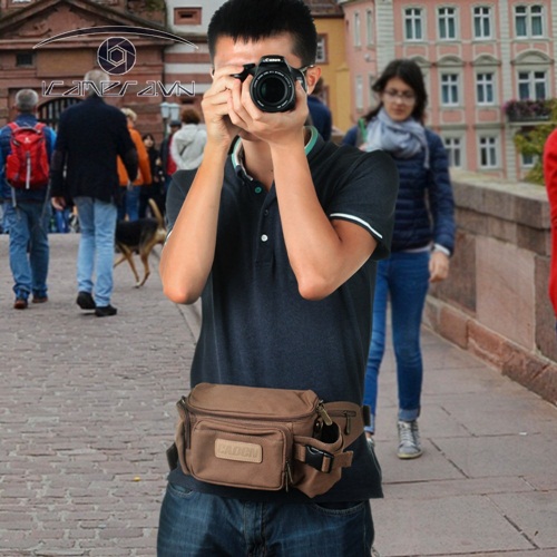 Túi máy ảnh Caden F0 đeo hông, khoác vai màu nâu cafe