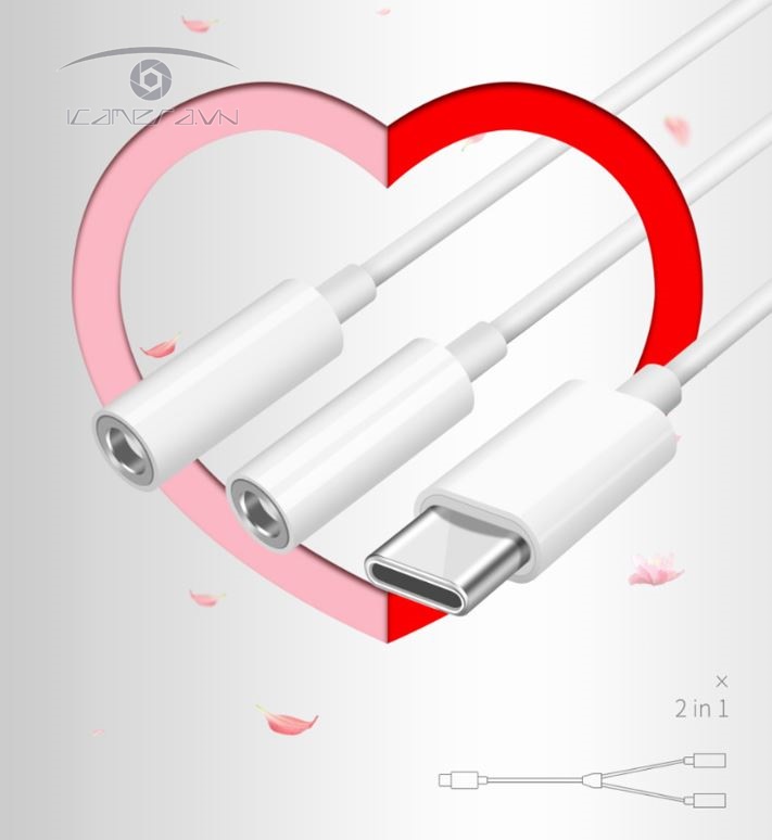 Cáp chuyển đổi USB Type-C ra 2 cổng tai nghe 3.5mm female MH-CM28