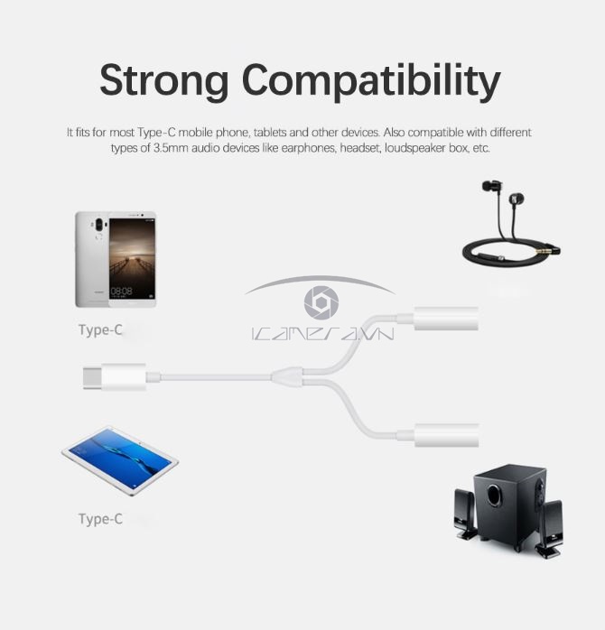Cáp chuyển đổi USB Type-C ra 2 cổng tai nghe 3.5mm female MH-CM28