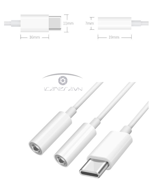 Cáp chuyển đổi USB Type-C ra 2 cổng tai nghe 3.5mm female MH-CM28
