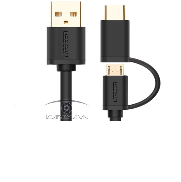 Cáp sạc điện thoại 2 trong 1 Micro USB và Type C Chính hãng Ugreen 30174