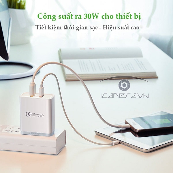 Sạc nhanh hỗ trợ 2 cổng QuickCharge 3.0 Chính hãng Ugreen 30563/30599