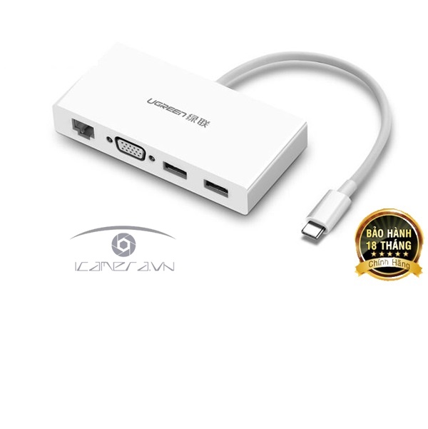 Cáp Chuyển USB Type C To VGA, Lan 10/100Mbps, Hub USB 3.0 Ugreen 40378