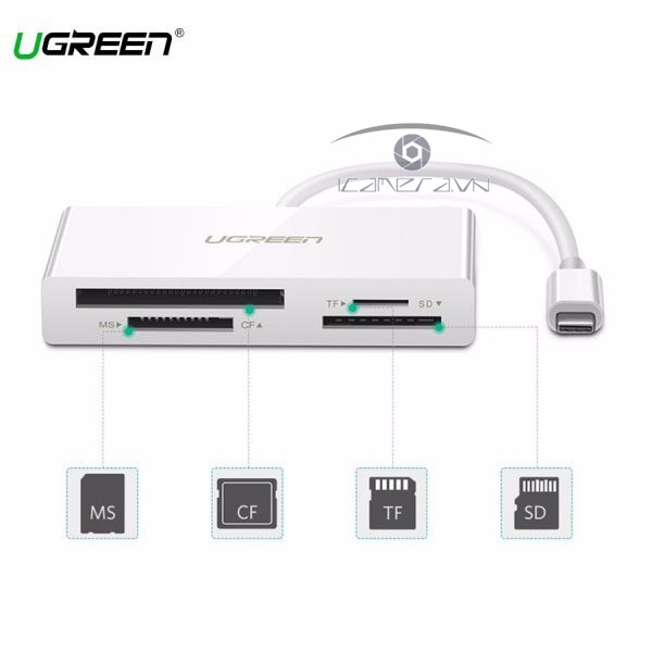 Đầu đọc thẻ USB Type C Ugreen 40444 (TF / SD 3.0 / CF / MS) cao cấp