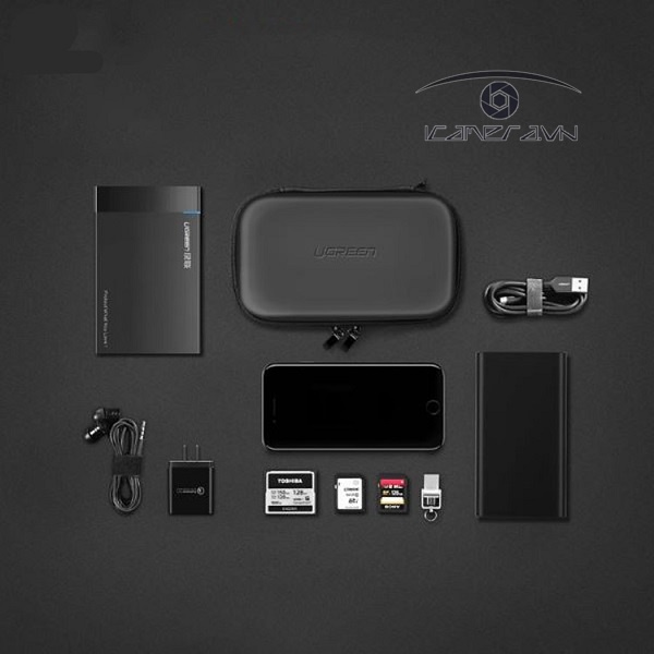 Ugreen 50274- Hộp đựng đa năng ổ cứng gắn ngoài 2,5 inch, các phụ kiện dây cáp sạc