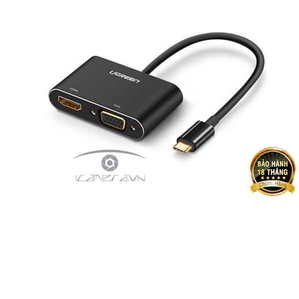 Cáp chuyển USB Type C To HDMI và VGA Chính hãng Ugreen 50318 vỏ nhôm