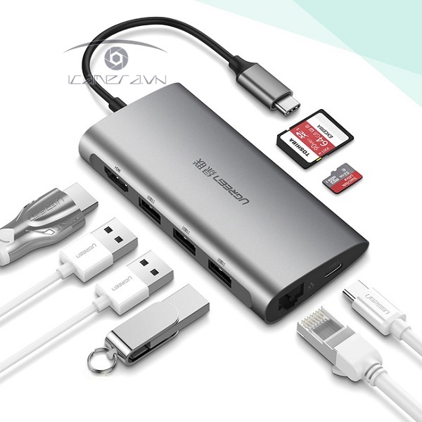 Thiết bị mở rộng USB type-C sang HDMI/Ethernet/Hub USB 3.0/Card SD/TF Ugreen 50538 cao cấp