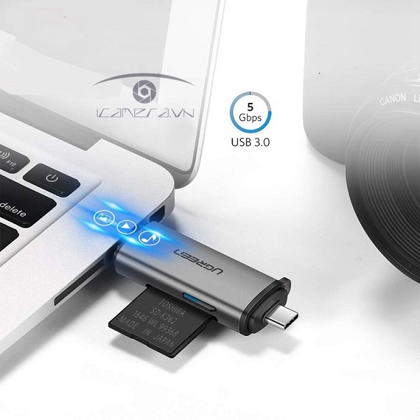 Đầu đọc thẻ nhớ SD/TF chuẩn USB Type C và USB 3.0 Ugreen 50706 chính hãng