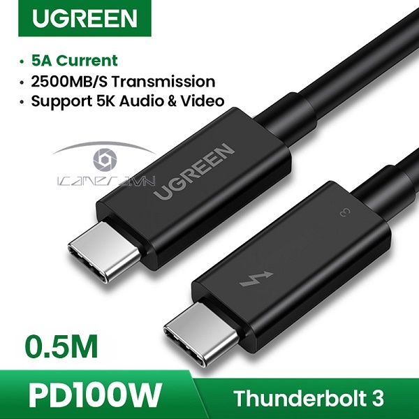 Cáp USB Type C (Thunderbolt 3) dài 0,5m Ugreen 80324 truyền dữ liệu 40Gbps