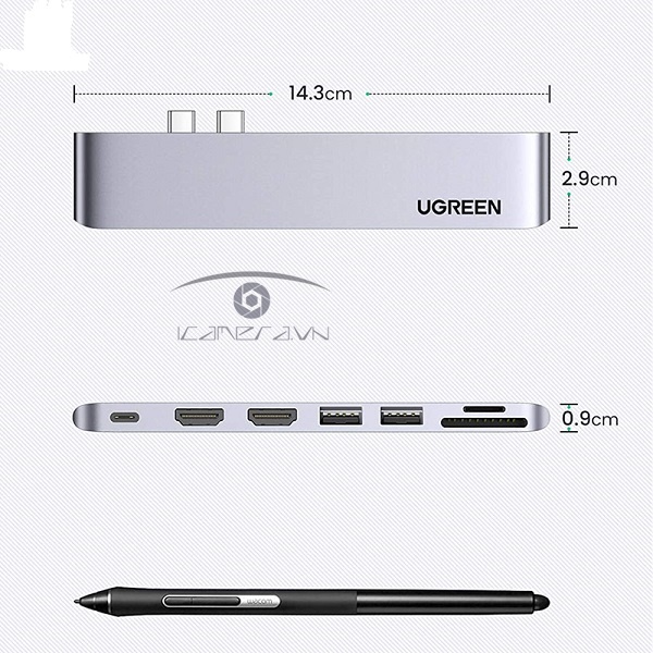 Hub USB Type C to 2 HDMI, USB 3.0, đọc thẻ SD/TF hỗ trợ sạc USB C Ugreen 80548