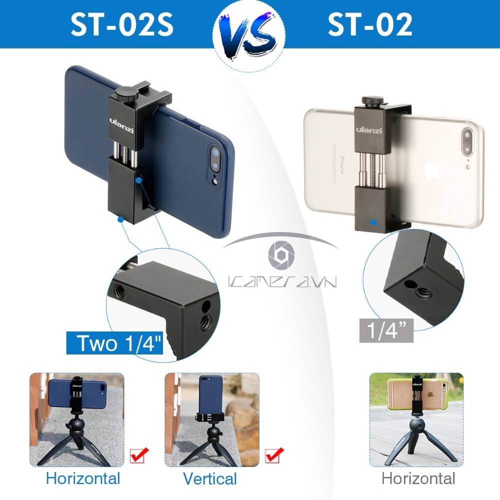 Gá kẹp điện thoại Ulanzi ST-02S hỗ trợ quay phim, chụp ảnh, gắn lên tripod