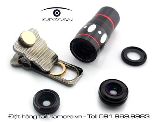 Ống kính smartphone set đầy đủ hiệu ứng tele, macro, fisheye, góc rộng đa năng
