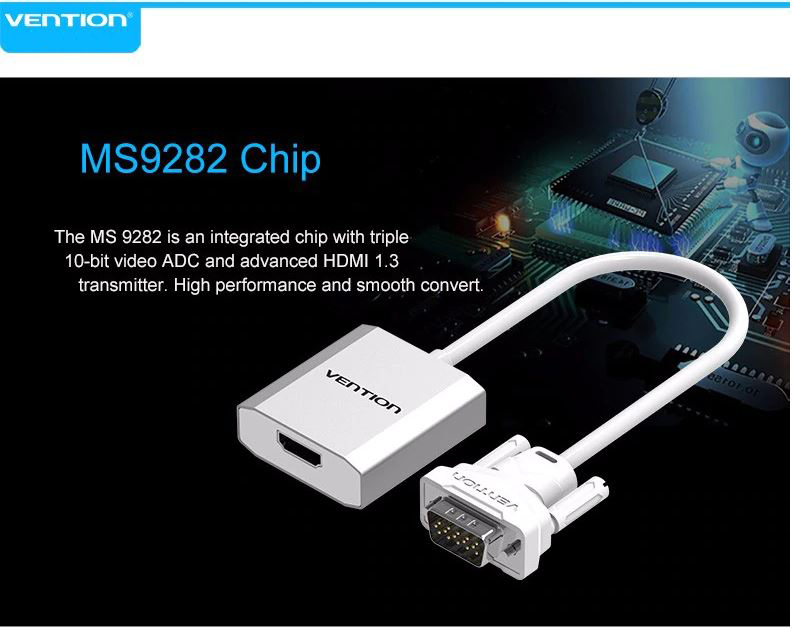 Cáp chuyển đổi VGA ra HDMI tích hợp cổng âm thanh audio 3.5mm Vention ACEW0