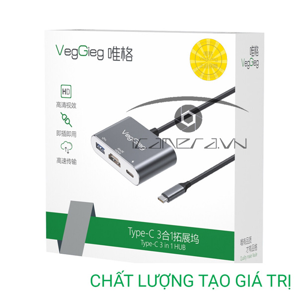 Hub Chuyển đổi TypeC to HDMI + PD+ USB V-TC03