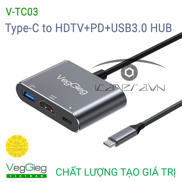 Hub Chuyển đổi TypeC to HDMI + PD+ USB V-TC03