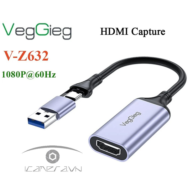 USB ghi hình live streaming HDMI chuẩn full HD 1080P@60Hz VEGGIEG V-Z632