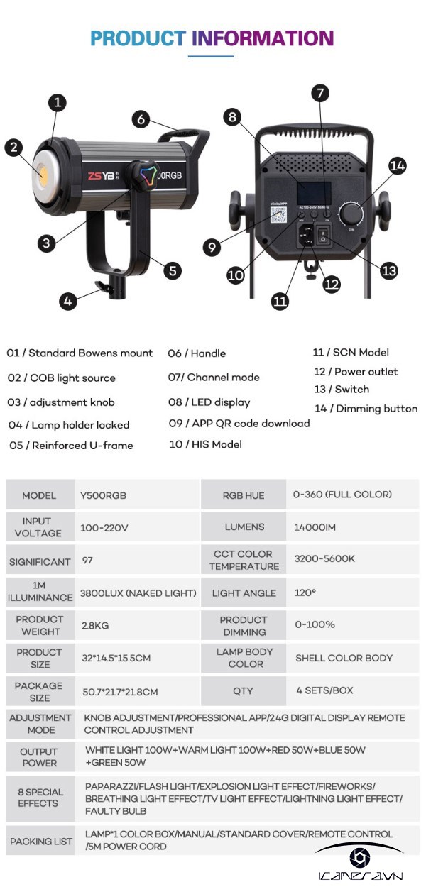 Đèn Led RGB ZSYB Y500RGB