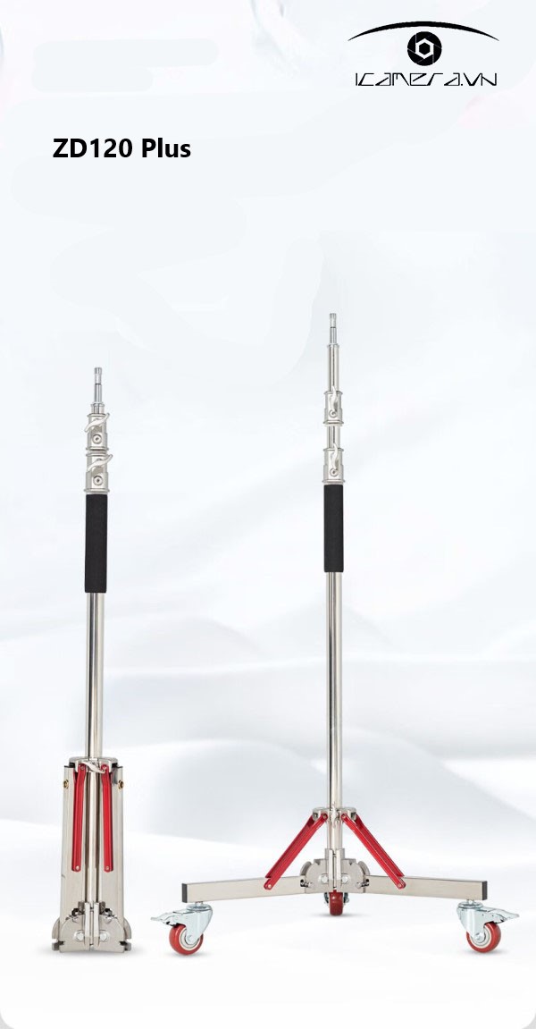 Chân đèn inox bánh xe ZD120 Plus cao 3m05