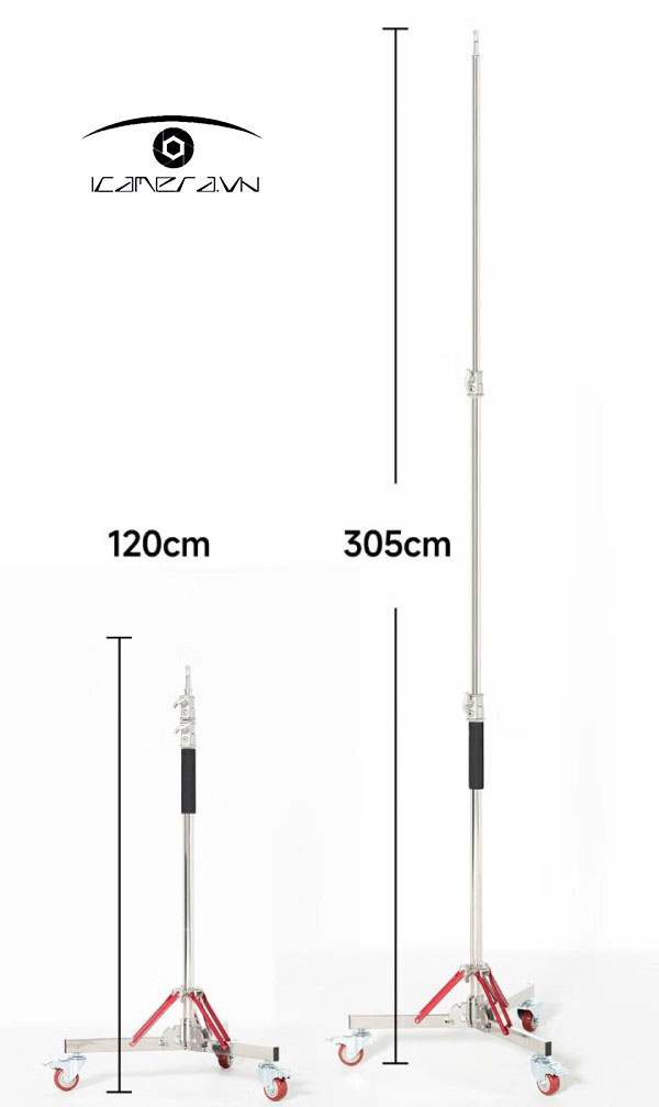 Chân đèn inox bánh xe ZD120 Plus cao 3m05