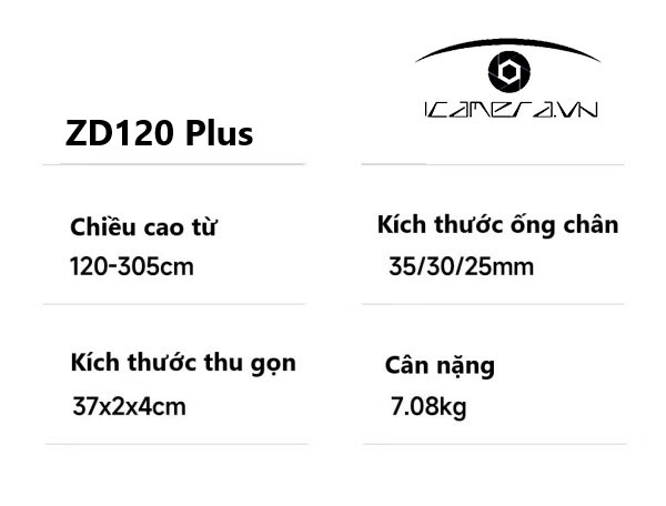 Chân đèn inox bánh xe ZD120 Plus cao 3m05