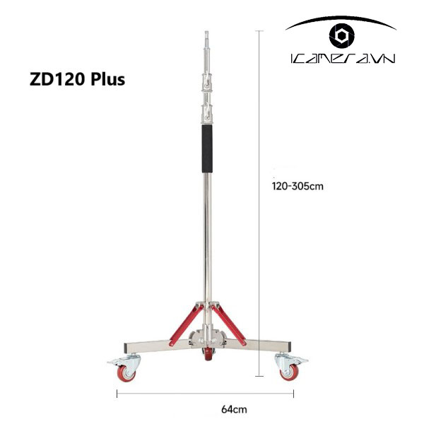 Chân đèn inox bánh xe ZD120 Plus cao 3m05