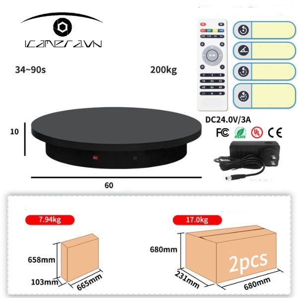 Bàn xoay 360 độ đường kính 60cm có điều khiển từ xa BX60H tải trọng 200kg